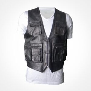 Gilet en cuir lisse noir - Bravo