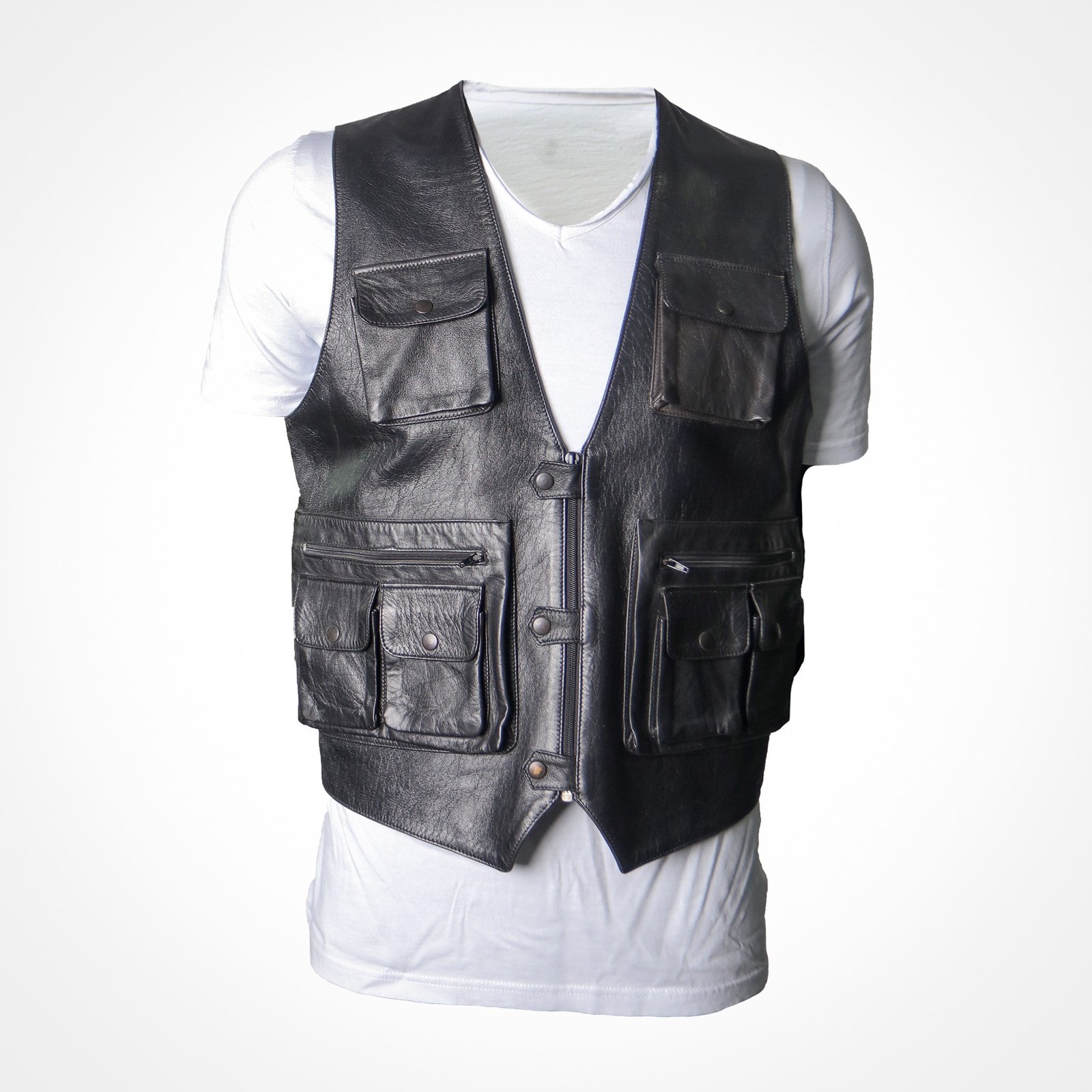 Gilet en cuir lisse noir - Bravo