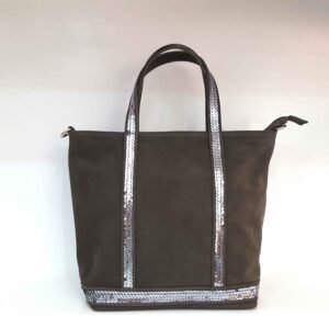 Petit cabas + cuir et paillettes daim kaki - Fernanda