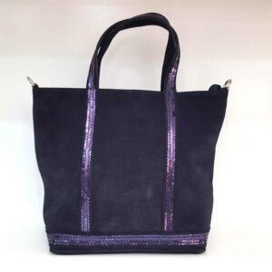 Petit cabas + cuir et paillettes daim bleu - Fernanda