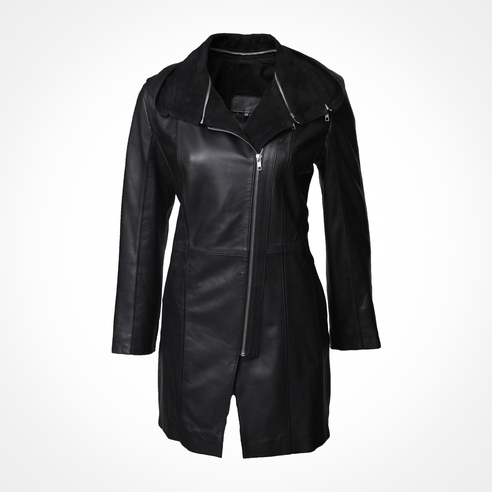 Manteau 3/4 en cuir noir- Honora