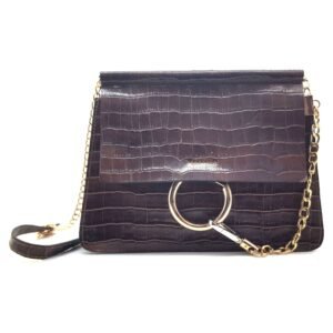 Mini sac a bandouliere chaine croco marron- Alessia