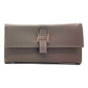 Portefeuille soufflet en cuir taupe - Rosa