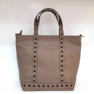 Petit sac cabas oeillets cuir taupe - Antonella